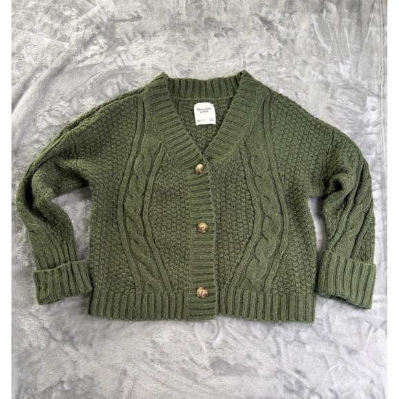 Abercrombie & Fitch Sweaters - Abercrombie & Fitch Cable Knit Cardigan Sweater Womens M Olive Green V-Neck